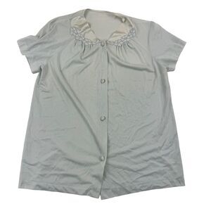 VTG Vanity Fair Blue Button Up Pajama Top Shirt Size 32 Nylon Antron III S/S
